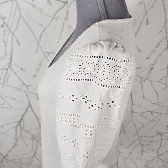 Status by Chenault White Cotton Blend Eyelet Puff Sleeve V-Neck Top - Picture 3 of 6